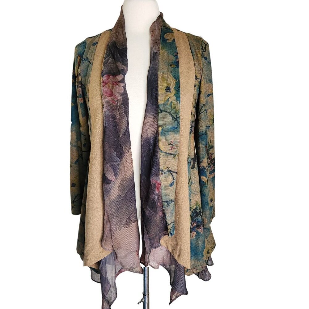 Soft Surroundings Cardigan Womens XS Petite Floral Bird Layered Bohemian‎
